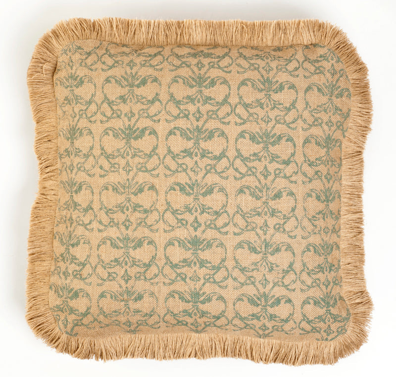 Blue Damask Burlap Pillow