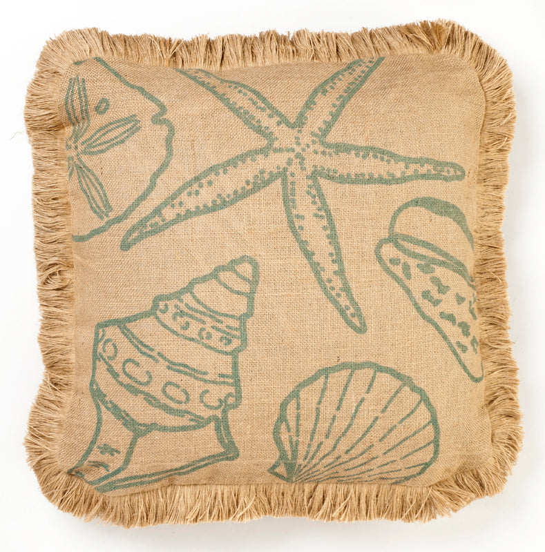Blue Shells Burlap Pillow