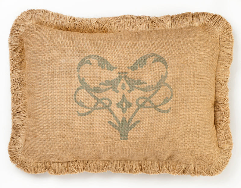 Blue Damask Burlap Pillow