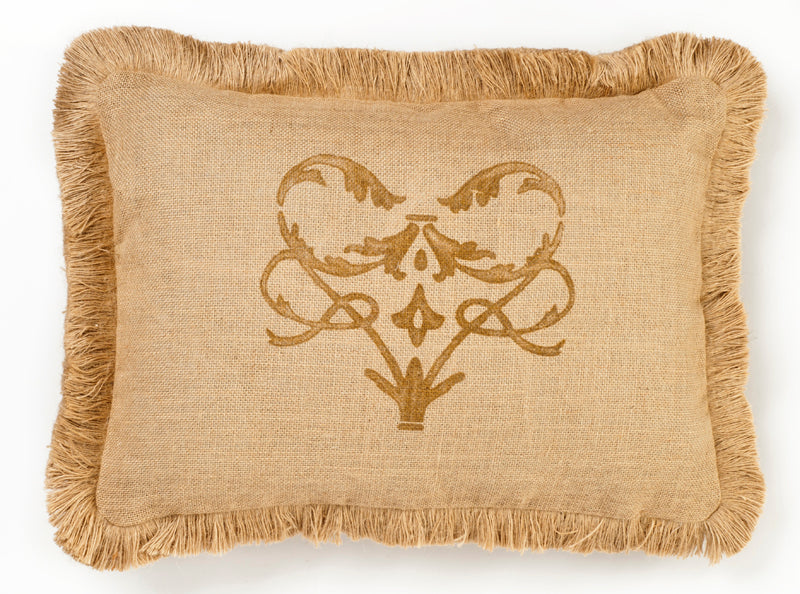Brown Damask Burlap Pillow