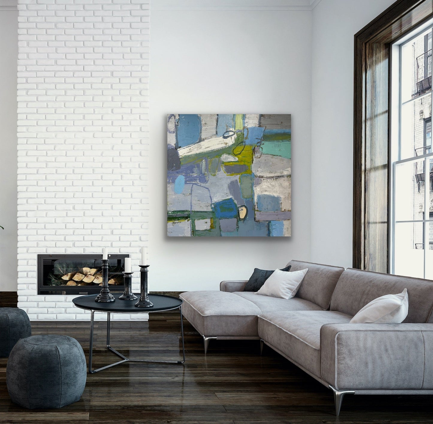 Abstract Blue Shapes Painting