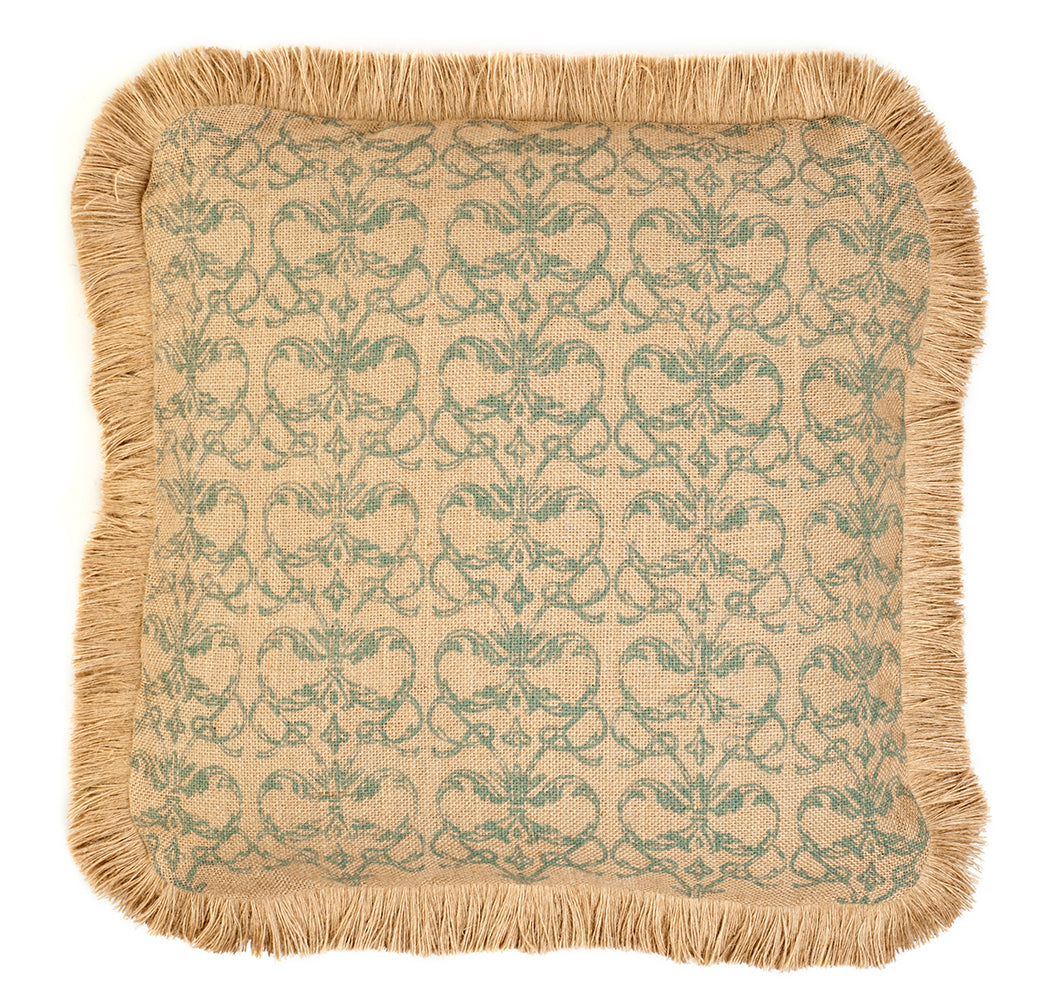 Blue Damask Burlap Pillow