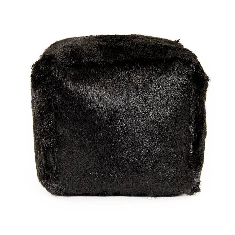 22" x 22" Tibetan Black Goat Fur Pouf