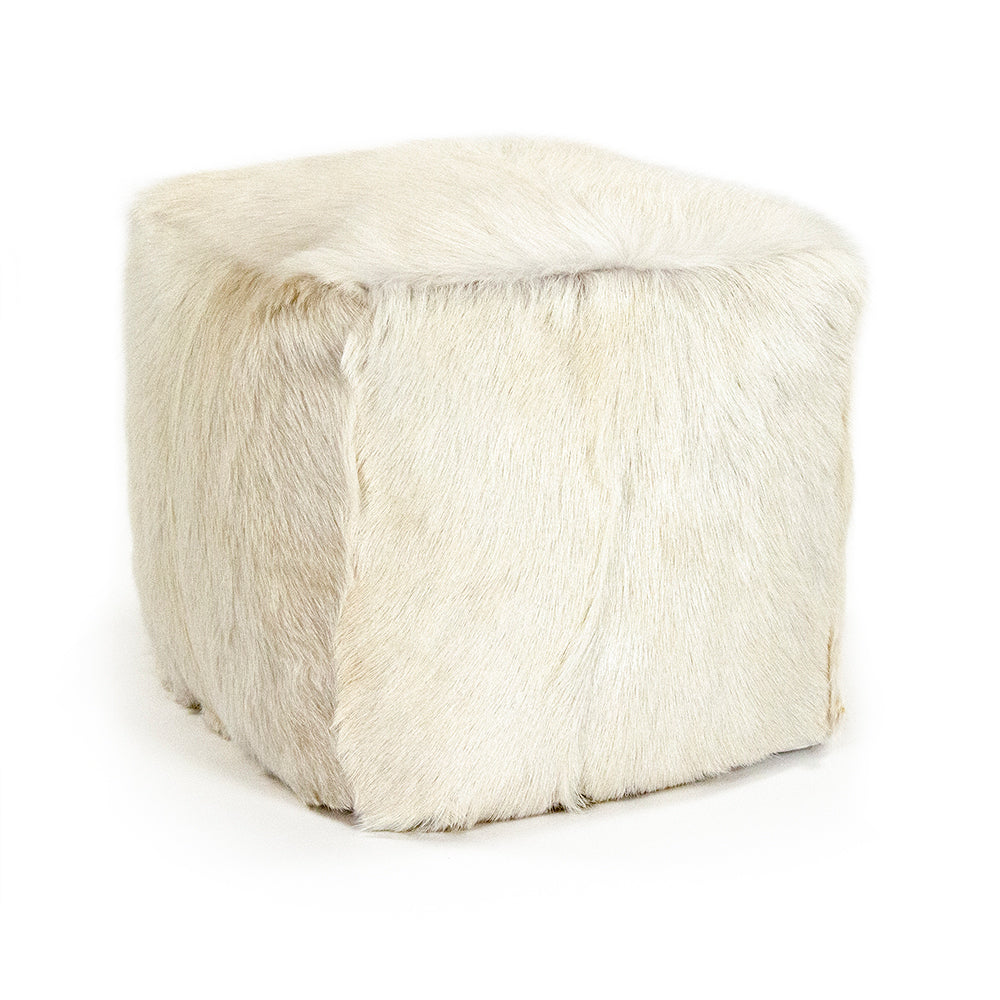 22" x 22" Tibetan White Goat Fur Pouf