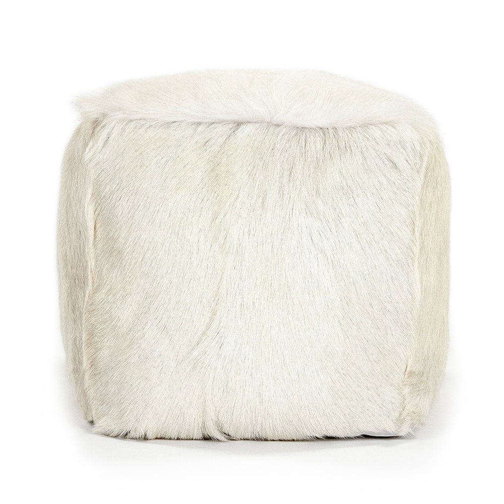 22" x 22" Tibetan White Goat Fur Pouf